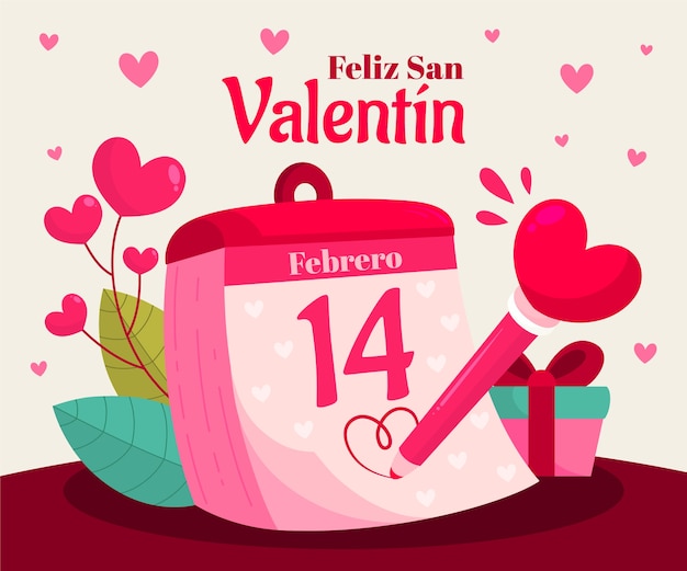 Płaska Ilustracja Szczęśliwych Walentynek W Języku Hiszpańskim