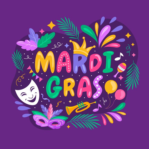 Płaska Ilustracja Tekst Festiwalu Mardi Gras