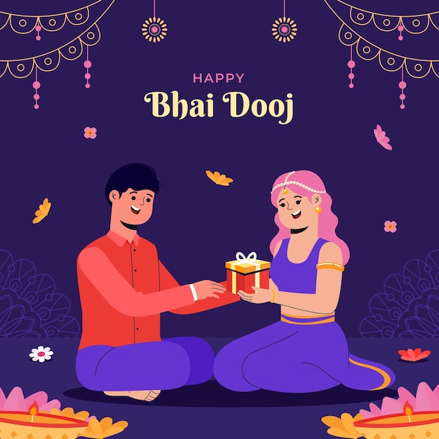 Płaska Ilustracja Uroczystości Festiwalu Bhai Dooj