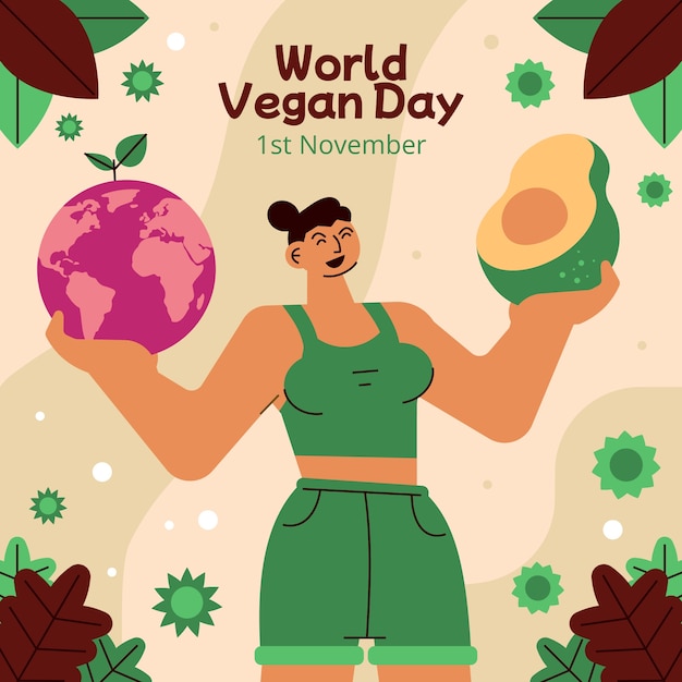 Bezpłatny wektor płaska ilustracja z okazji obchodów światowego dnia wegan