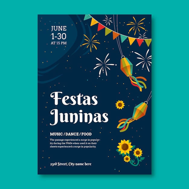 Bezpłatny wektor płaska karta zaproszenie festas juninas
