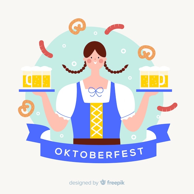 Płaska Kobieta Kreskówka Oktoberfest