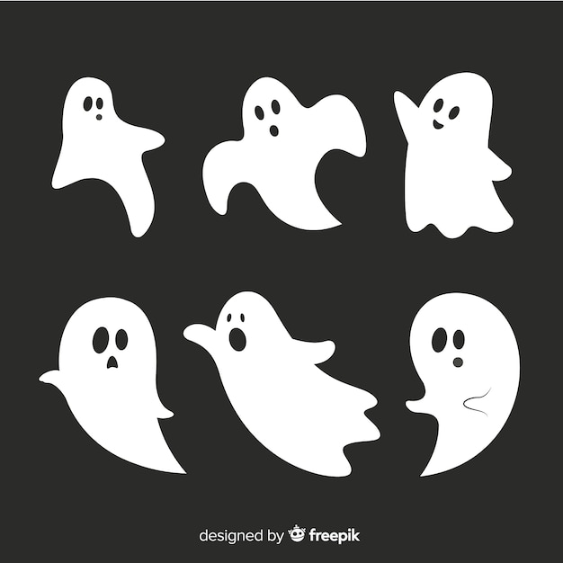 Płaska Kolekcja Animowanych Duchów Halloween Darmowych Wektorów