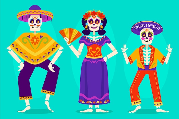 Płaska Kolekcja Elementów Celebracji Dia De Muertos