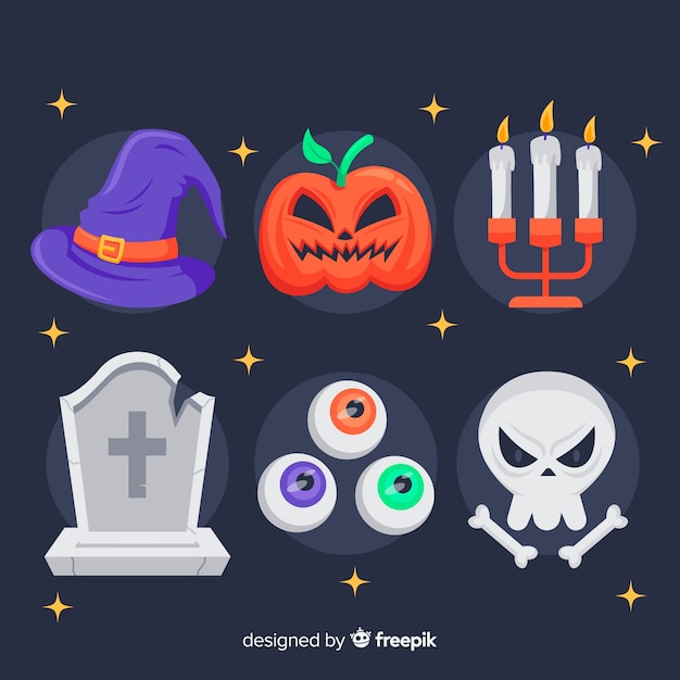 Bezpłatny wektor płaska kolekcja elementów halloween