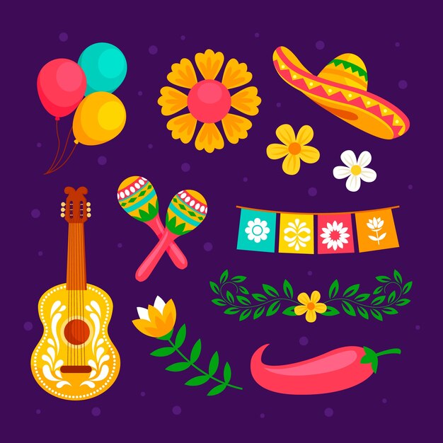 Płaska kolekcja elementów konstrukcyjnych na obchody cinco de mayo