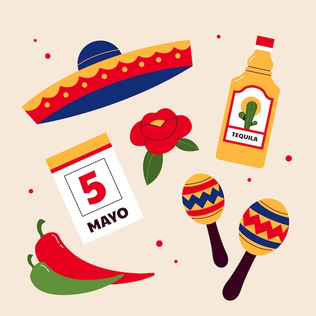 Płaska Kolekcja Elementów Konstrukcyjnych Na Obchody Cinco De Mayo