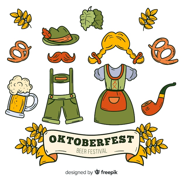 Bezpłatny wektor płaska kolekcja elementów oktoberfest z ubraniami