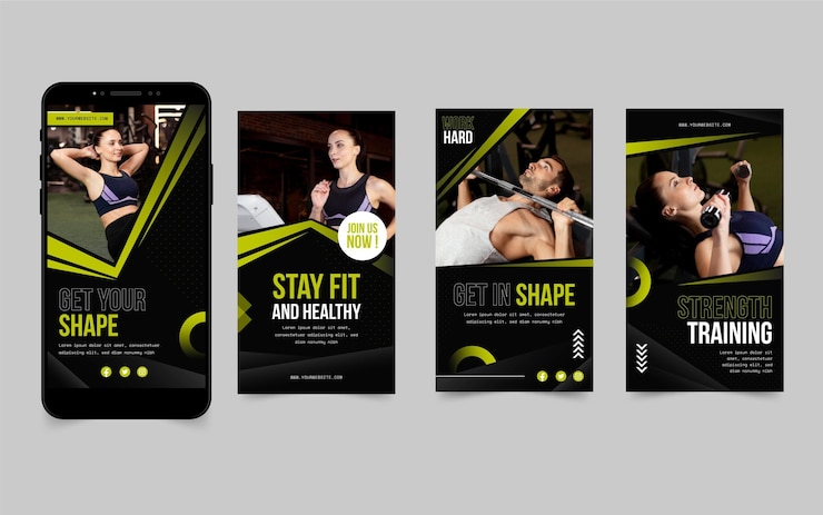 Bezpłatny plik Wektor płaska kolekcja historii zdrowia i fitnessu ze zdjęciem