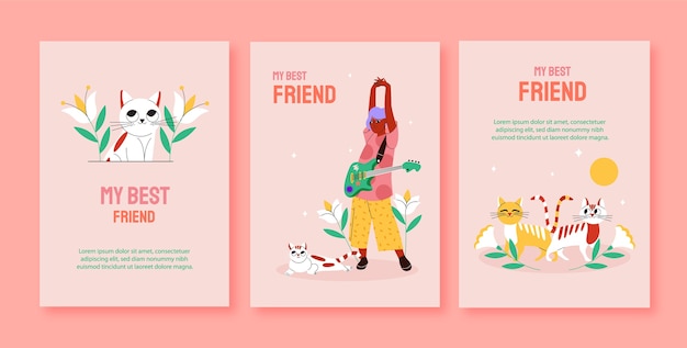 Bezpłatny wektor płaska kolekcja kart okolicznościowych na obchody międzynarodowego dnia przyjaźni