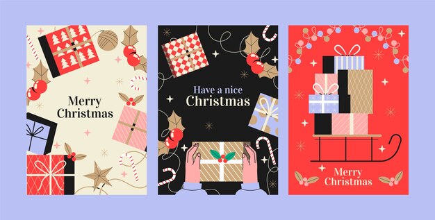 Płaska kolekcja kartek z życzeniami wesołych świąt