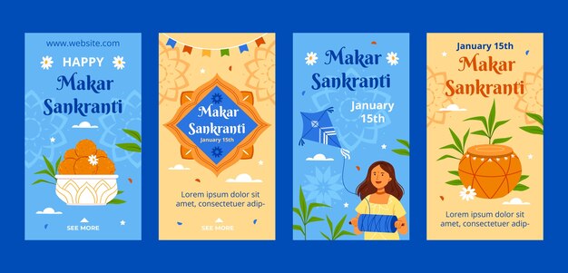 Płaska kolekcja opowiadań na instagramie makar sankranti