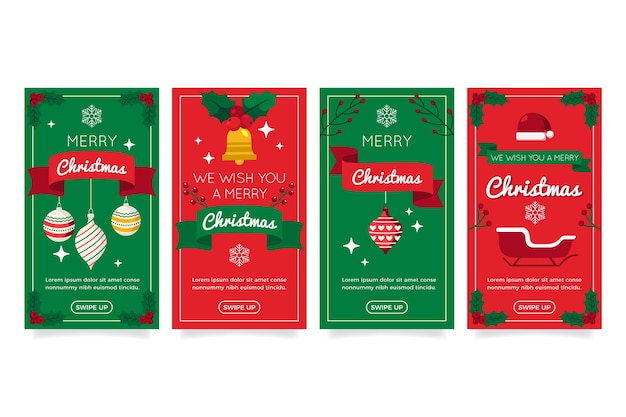 Bezpłatny wektor płaska kolekcja opowiadań świątecznych na instagramie