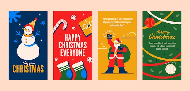Bezpłatny wektor płaska kolekcja opowiadań świątecznych na instagramie