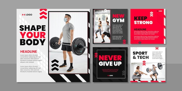 Płaska kolekcja postów fitness ze zdjęciem