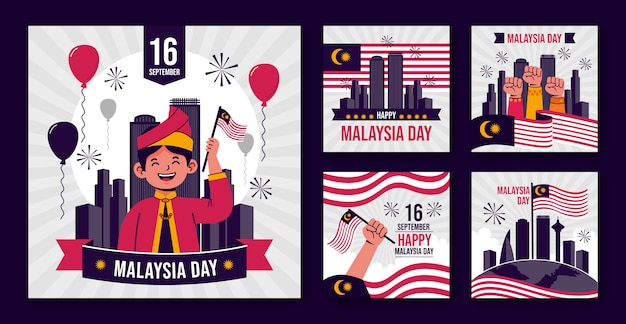 Płaska Kolekcja Postów Na Instagram Dzień Malezji