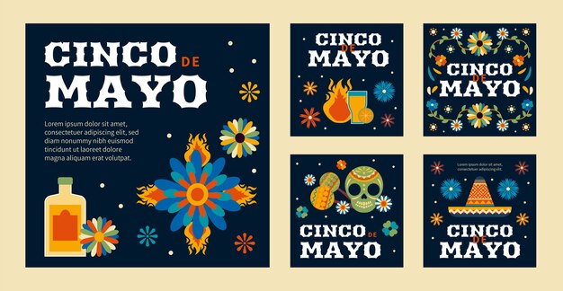 Płaska Kolekcja Postów Na Instagramie Cinco De Mayo