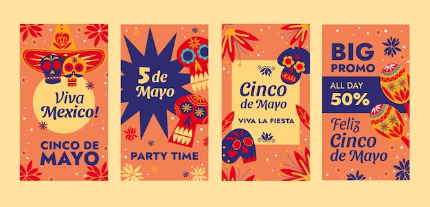 Płaska Kolekcja Postów Na Instagramie Cinco De Mayo