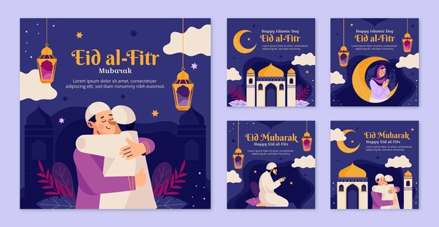 Płaska Kolekcja Postów Na Instagramie Eid Al-fitr