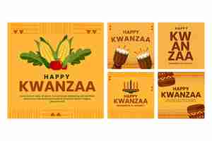 Bezpłatny wektor płaska kolekcja postów na instagramie kwanzaa