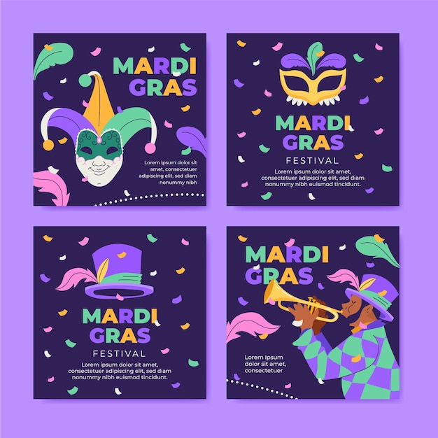 Płaska Kolekcja Postów Na Instagramie Mardi Gras