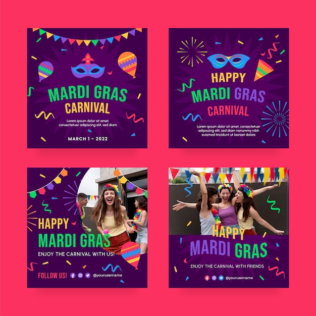 Płaska Kolekcja Postów Na Instagramie Mardi Gras