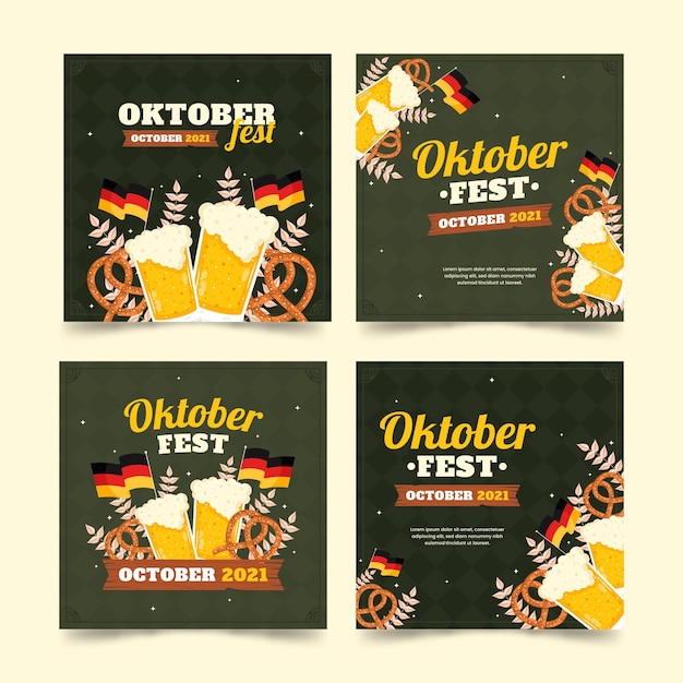 Bezpłatny wektor płaska kolekcja postów na instagramie oktoberfest