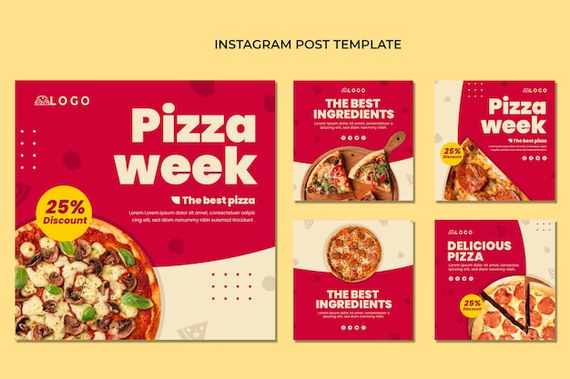 Płaska kolekcja postów na instagramie pizzy