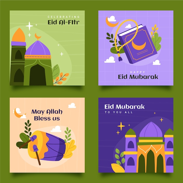 Bezpłatny wektor płaska kolekcja postów na instagramie ramadan