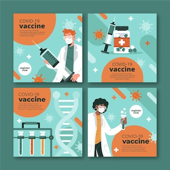 Płaska kolekcja postów na instagramie szczepień