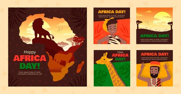 Płaska kolekcja postów na instagramie z okazji Dnia Afryki