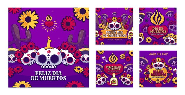 Płaska Kolekcja Postów Na Instagramie Z Okazji Obchodów Dia De Muerto