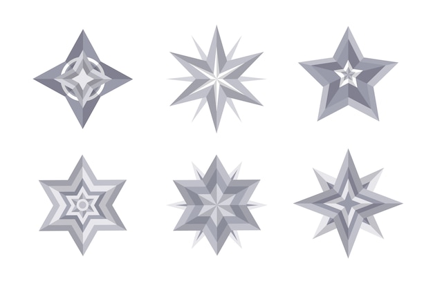 Płaska kolekcja srebrnych gwiazdek