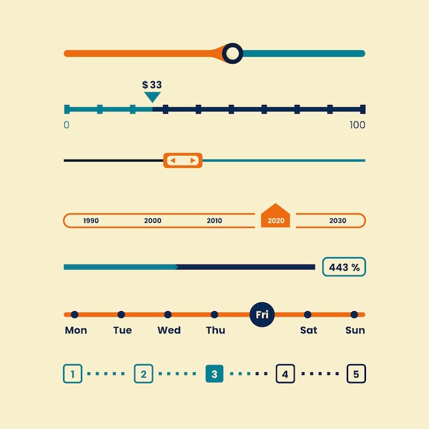 Bezpłatny wektor płaska kolekcja suwaków ui