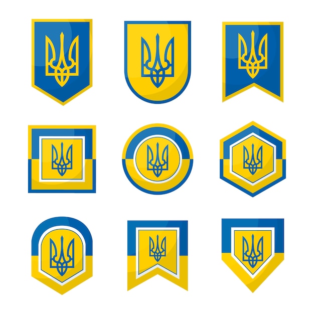 Bezpłatny wektor płaska kolekcja ukraińskich emblematów narodowych