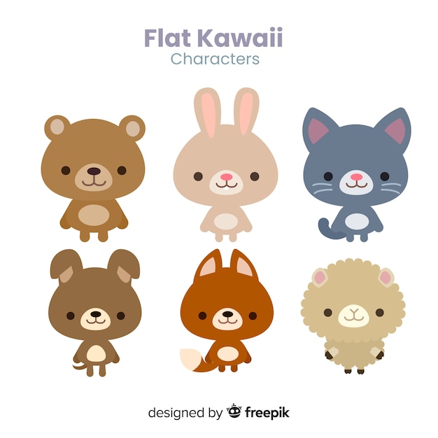 Bezpłatny wektor płaska kolekcja zwierząt kawaii