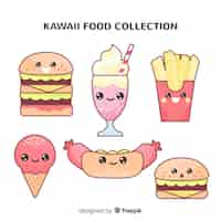 Bezpłatny wektor płaska kolekcja żywności kawaii