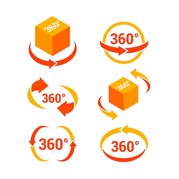 Bezpłatny wektor płaska konstrukcja 360 stopni zestaw ikon