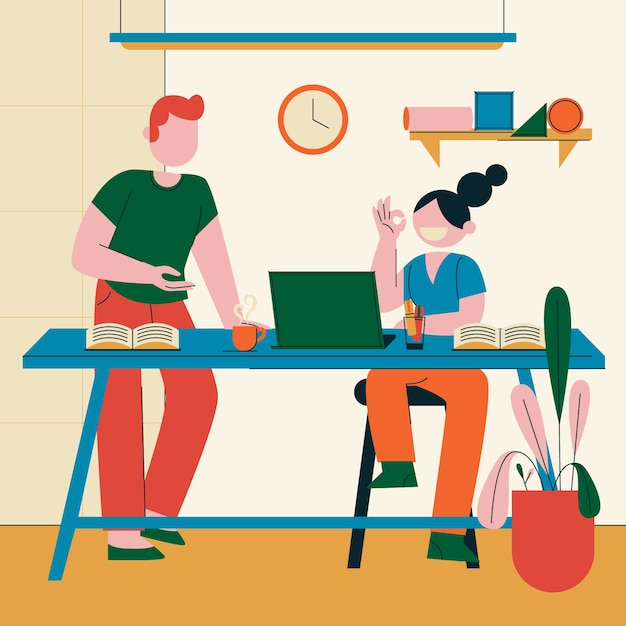 Płaska Konstrukcja Coworking Ilustracja