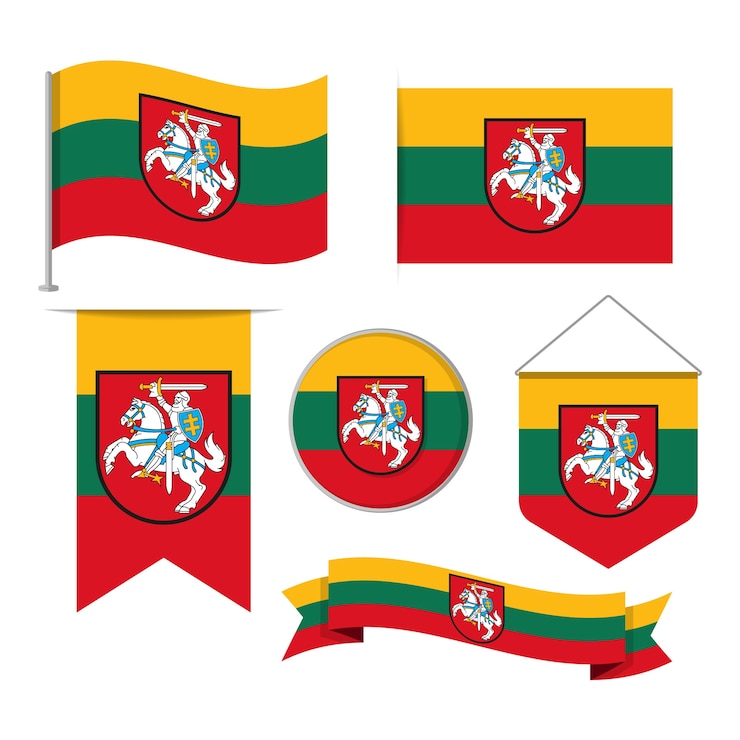 Bezpłatny plik Wektor płaska konstrukcja flagi litwy i kolekcja emblematów narodowych