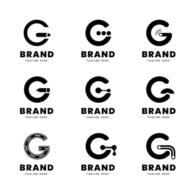 Bezpłatny wektor płaska konstrukcja g list logo zestaw