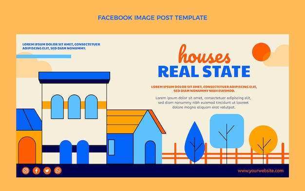 Płaska konstrukcja geometryczna nieruchomości na Facebooku post