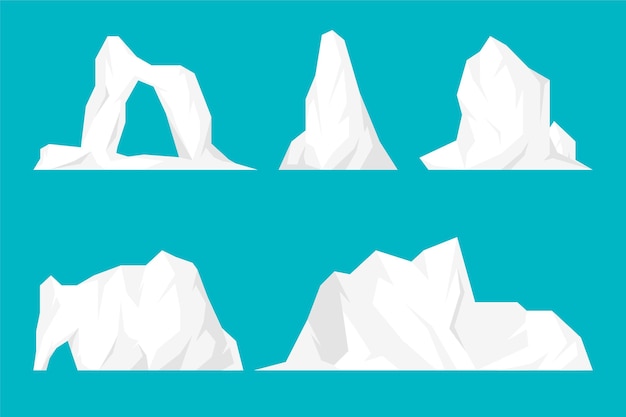 Płaska konstrukcja góry lodowej zestaw ilustracji