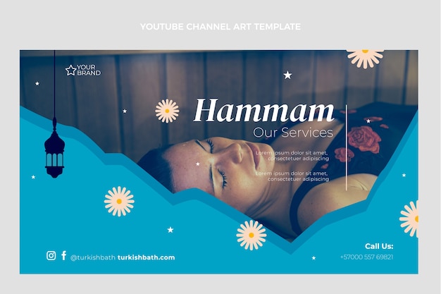 Bezpłatny wektor płaska konstrukcja hammamu na kanale youtube art