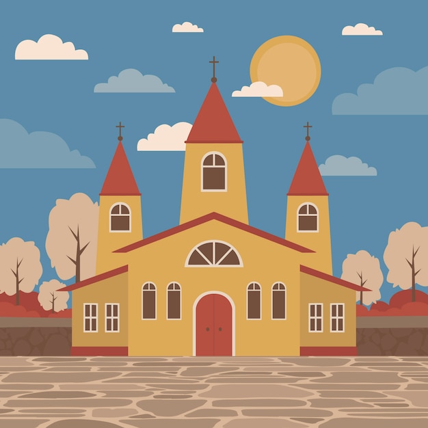 Bezpłatny wektor płaska konstrukcja ilustracja budynku kościoła