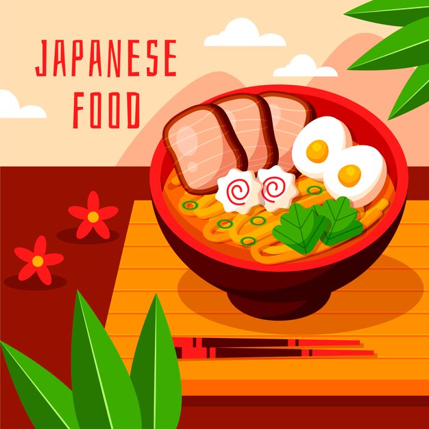 Płaska konstrukcja ilustracja jedzenie w japonii