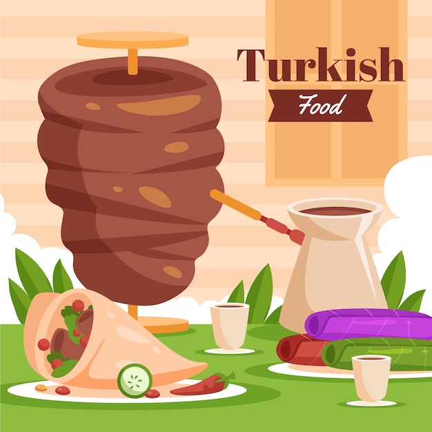 Bezpłatny wektor płaska konstrukcja ilustracja tureckiego jedzenia