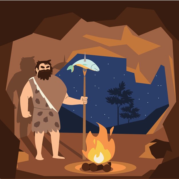 Płaska konstrukcja ilustracja życia paleolitu