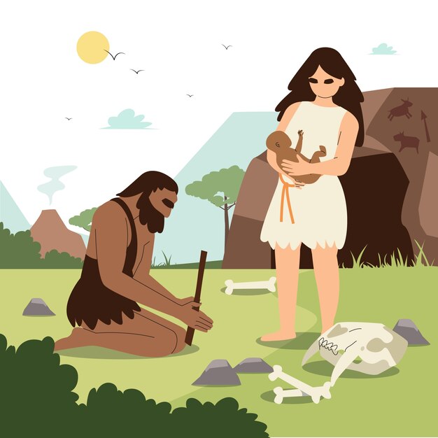 Płaska konstrukcja ilustracja życia paleolitu