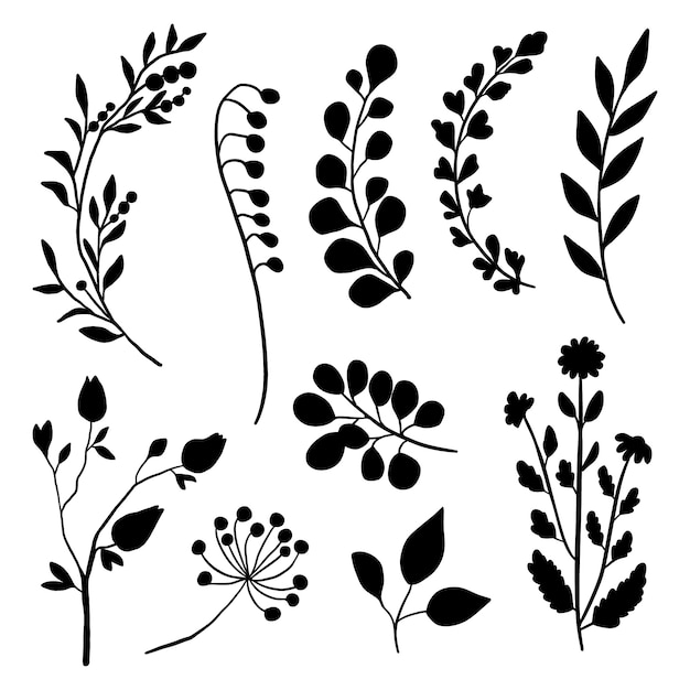 Bezpłatny wektor płaska konstrukcja ilustracji sylwetki kwiatów